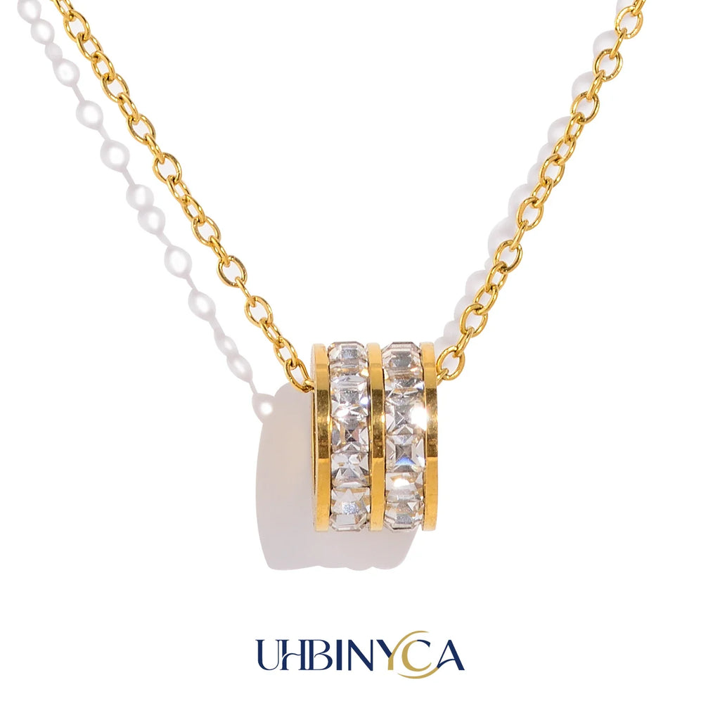 Double Row Pendant Necklace 18K Gold Plated Stainless Steel Waterproof Hypoallergenic Party Jewelry