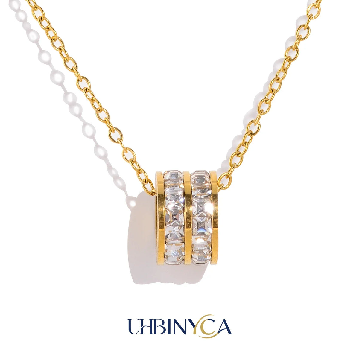 Double Row Pendant Necklace 18K Gold Plated Stainless Steel Waterproof Hypoallergenic Party Jewelry