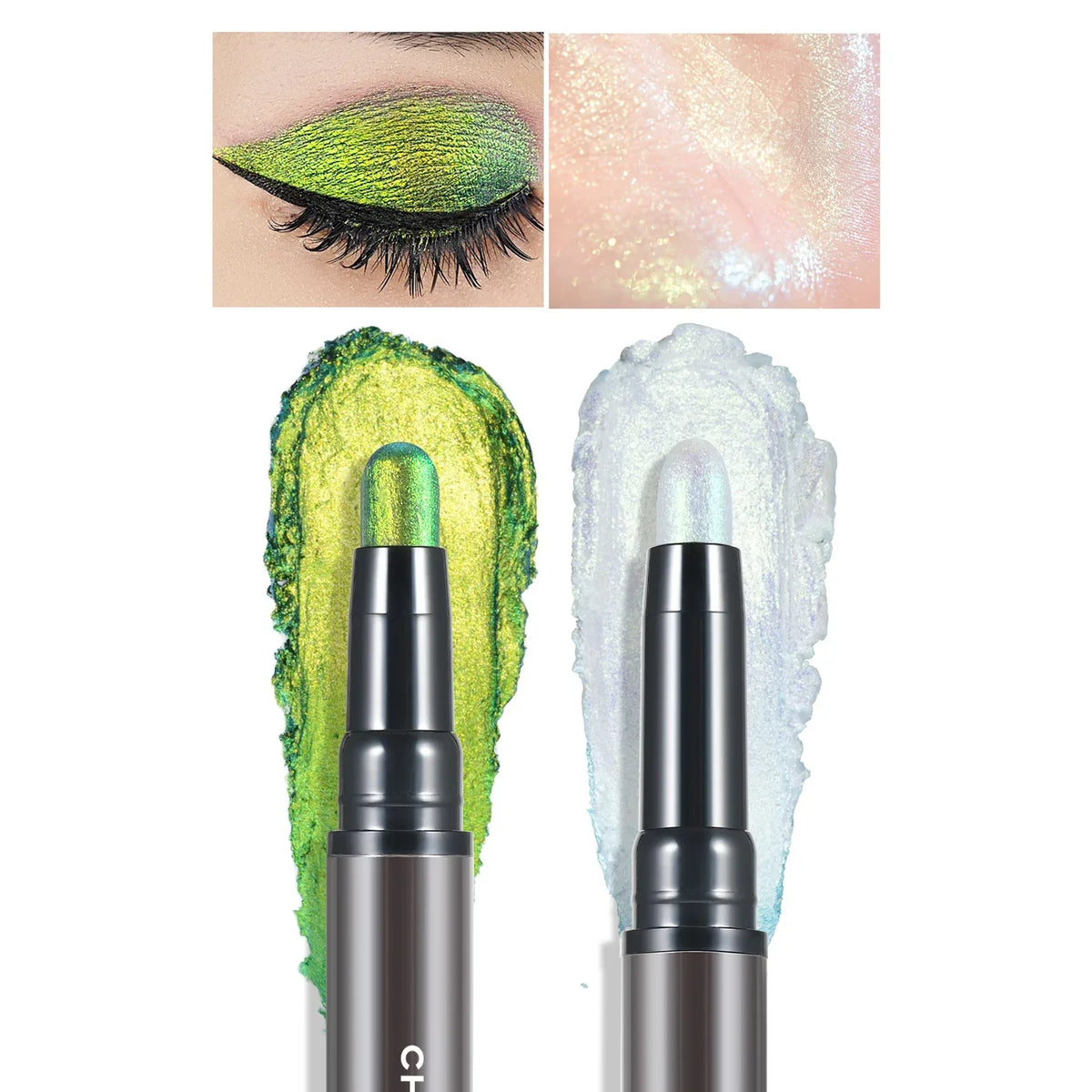 CHARMACY 2 In 1 Multichrome Eyeshadow Sticks High Pigmented Glitter Eyeshadow Waterproof Eye Shadow Pen Metallic Makeup 6 Color