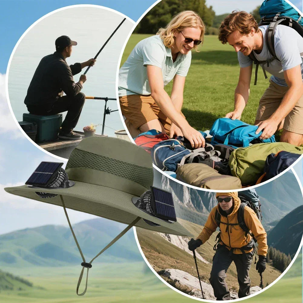 Outdoor Camping Fishing Hiking Sunscreen Fisherman Hat Solar Fan Cap Portable Solar Charging Cap With Fan For Unisex