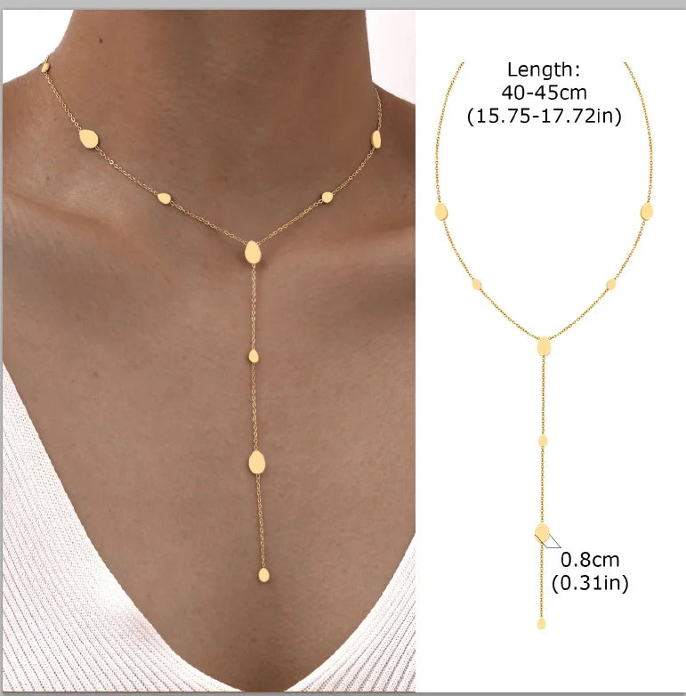 Stainless Steel Lariat Necklace Gold Plated Dainty Long Necklace Laryered Necklaces