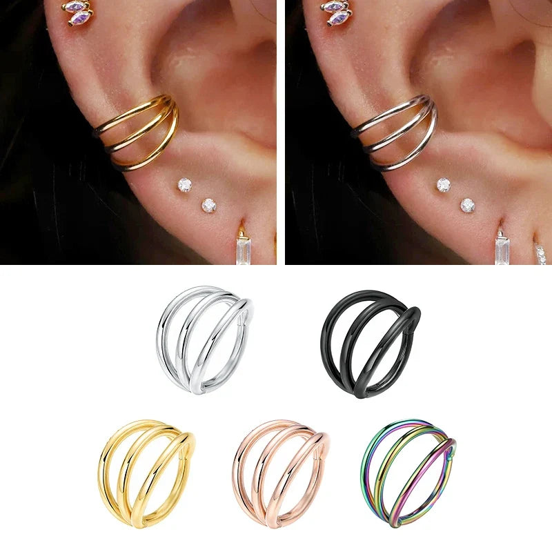 Tragus Helix Cartilage Earring Nose Ring Septum Clicker Conch Three Layers Nostril Piercing Jewelry