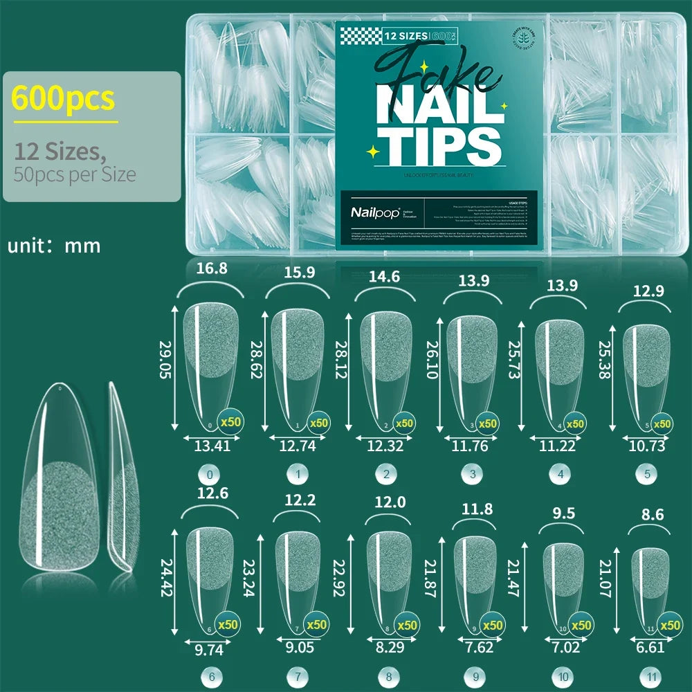 Nailpop False Nails 10/12 Sizes Full Cover Tips Clear Color Durable Lightweight Natural Look Manicure  Salon Quality DIY 600pcs