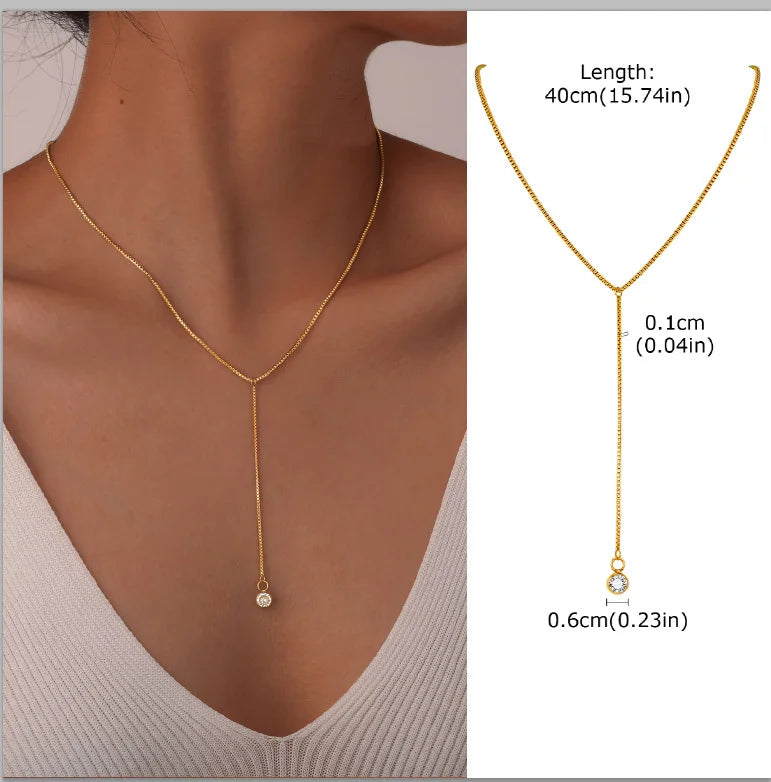 Stainless Steel Lariat Necklace Gold Plated Dainty Long Necklace Laryered Necklaces