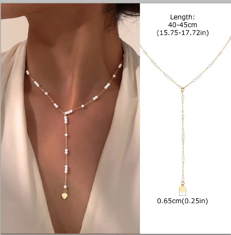 Stainless Steel Lariat Necklace Gold Plated Dainty Long Necklace Laryered Necklaces
