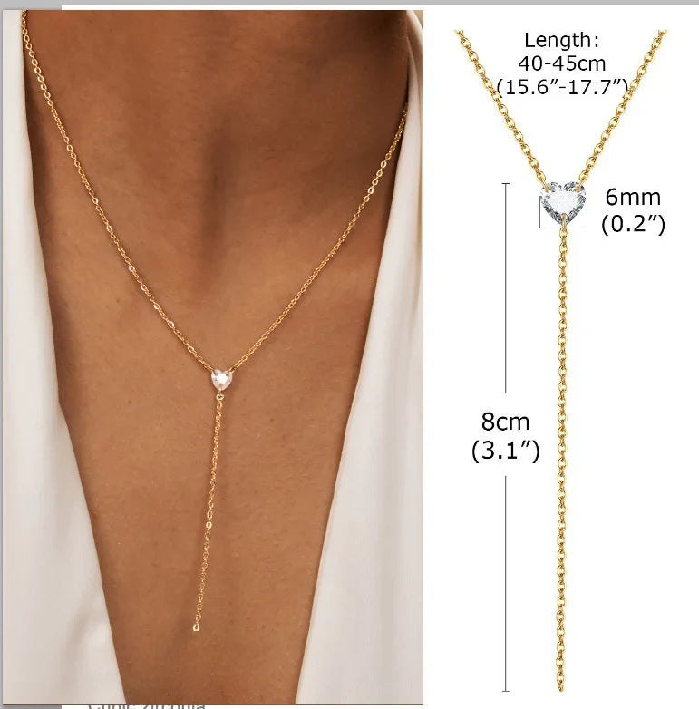Stainless Steel Lariat Necklace Gold Plated Dainty Long Necklace Laryered Necklaces
