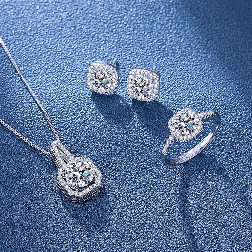 Ring Stone Jewelry Set Silver Color Classic Women Evening Party Wedding Bridal Jewelry Set