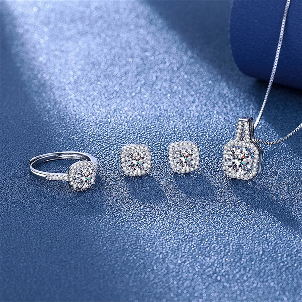 Ring Stone Jewelry Set Silver Color Classic Women Evening Party Wedding Bridal Jewelry Set