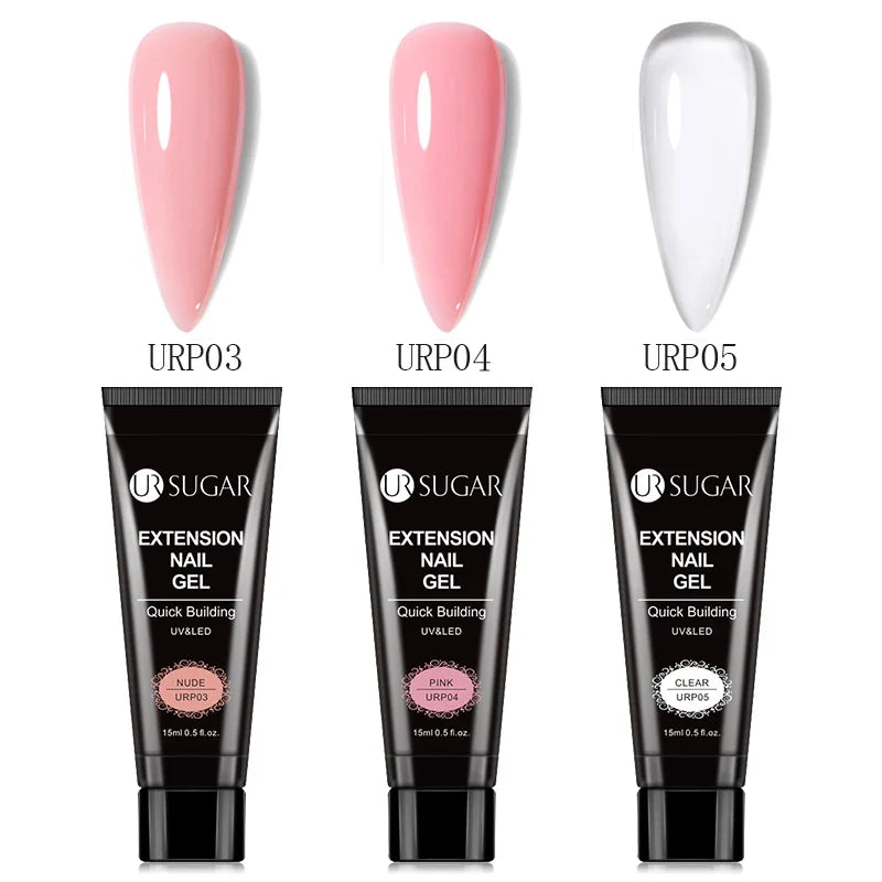 UR SUGAR 15ml Extension Gel Nail Polish Bright Nude White Clear Semi Permanent UV Hard Gel Nails Finger Prolong Gel Varnish Set