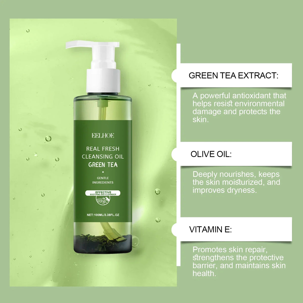 Green Tea Cleansing Oil Refreshing Oil Control Soothing Skin Exfoliation Moisturizing Face Makeup Remover Oil Skin Care 100ml