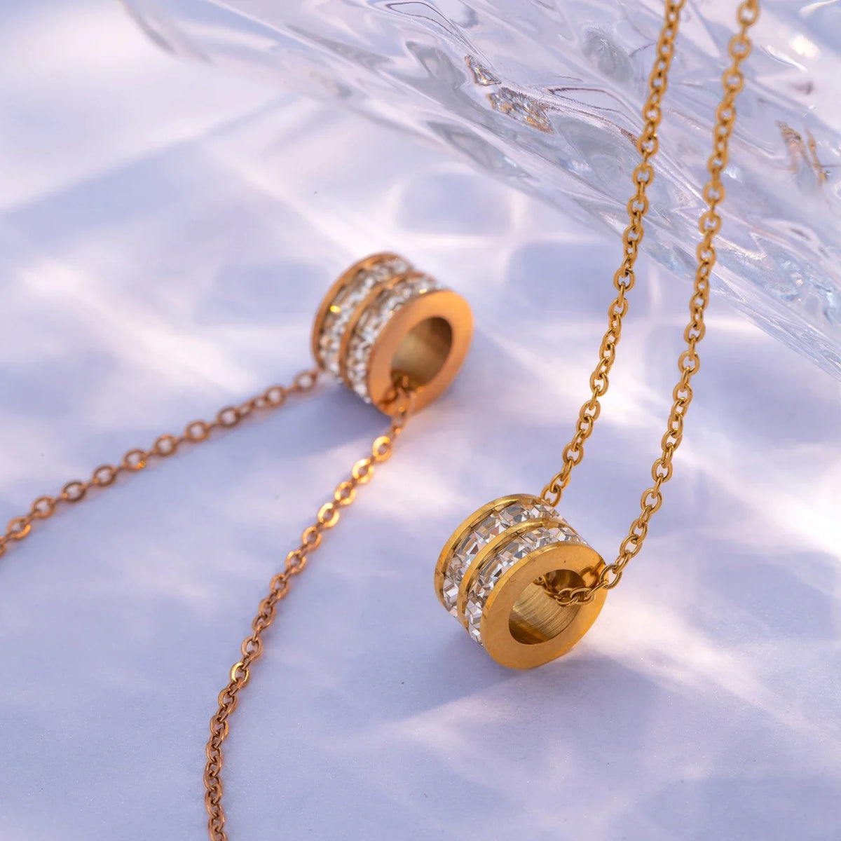 Double Row Pendant Necklace 18K Gold Plated Stainless Steel Waterproof Hypoallergenic Party Jewelry