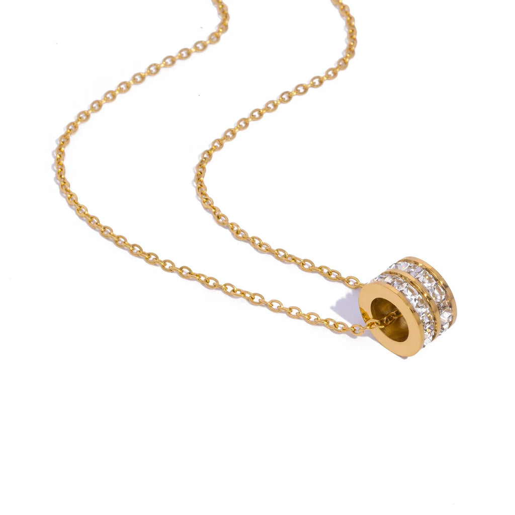 Double Row Pendant Necklace 18K Gold Plated Stainless Steel Waterproof Hypoallergenic Party Jewelry