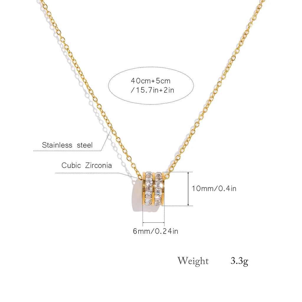 Double Row Pendant Necklace 18K Gold Plated Stainless Steel Waterproof Hypoallergenic Party Jewelry