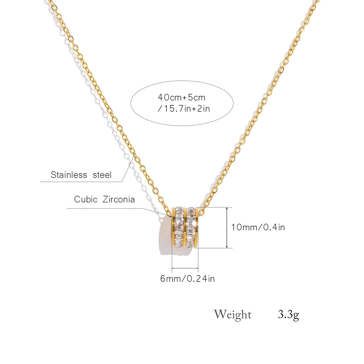 Double Row Pendant Necklace 18K Gold Plated Stainless Steel Waterproof Hypoallergenic Party Jewelry