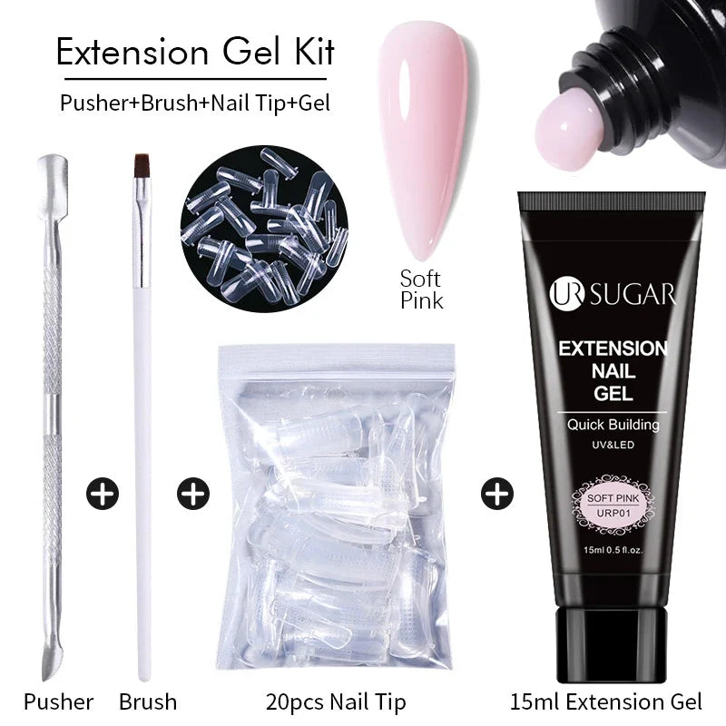 UR SUGAR 15ml Extension Gel Nail Polish Bright Nude White Clear Semi Permanent UV Hard Gel Nails Finger Prolong Gel Varnish Set