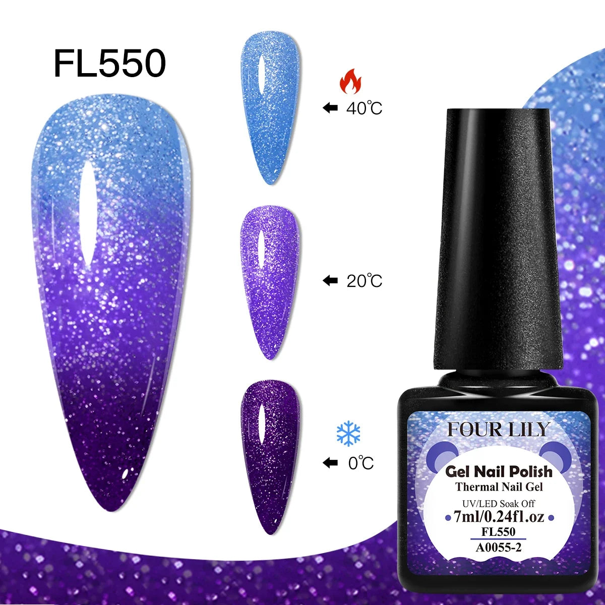 FOUR LILY 7ml Thermal Nail Gel Polish 3 Colors Changing Semi Permanent Soak Off UV/LED Nail Supplies Gel for Manicure Design