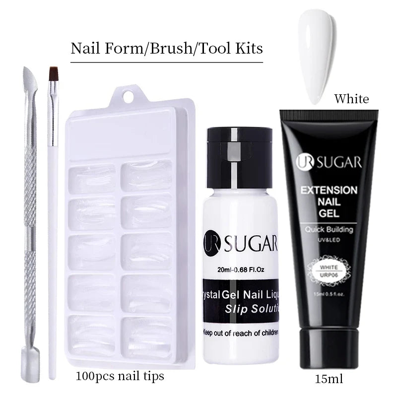 UR SUGAR 15ml Extension Gel Nail Polish Bright Nude White Clear Semi Permanent UV Hard Gel Nails Finger Prolong Gel Varnish Set