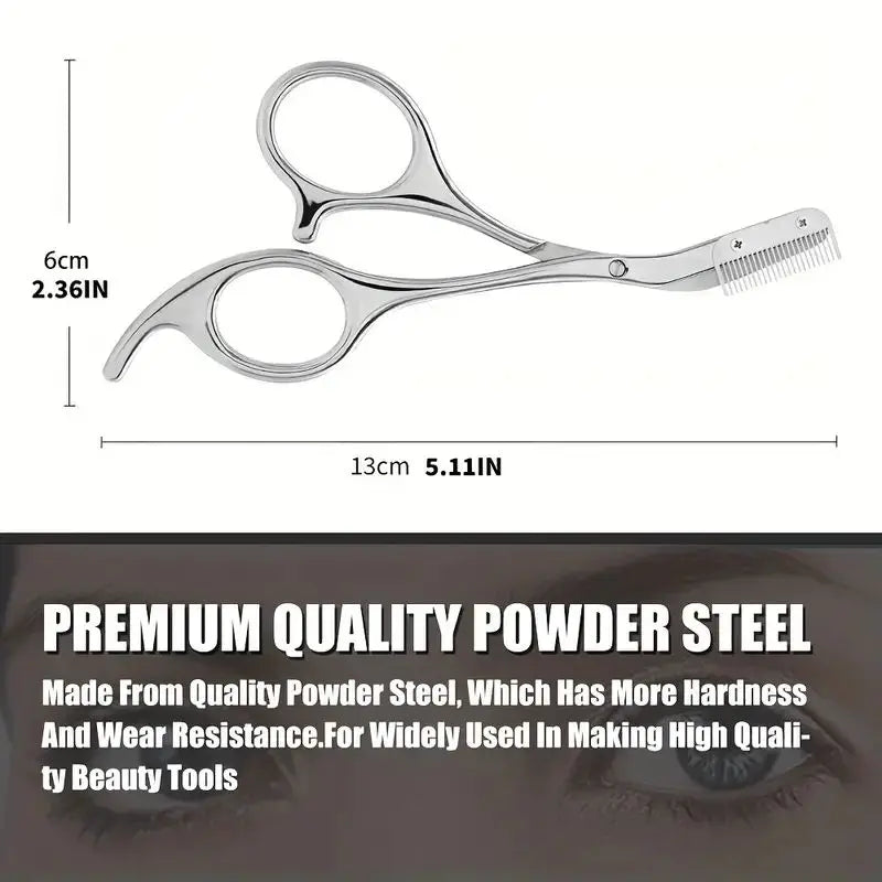 Stainless Steel Eyebrow Trimmer Scissors & Comb Set - Precision Grooming Tool for Men and Women - Effortless Hair Removal