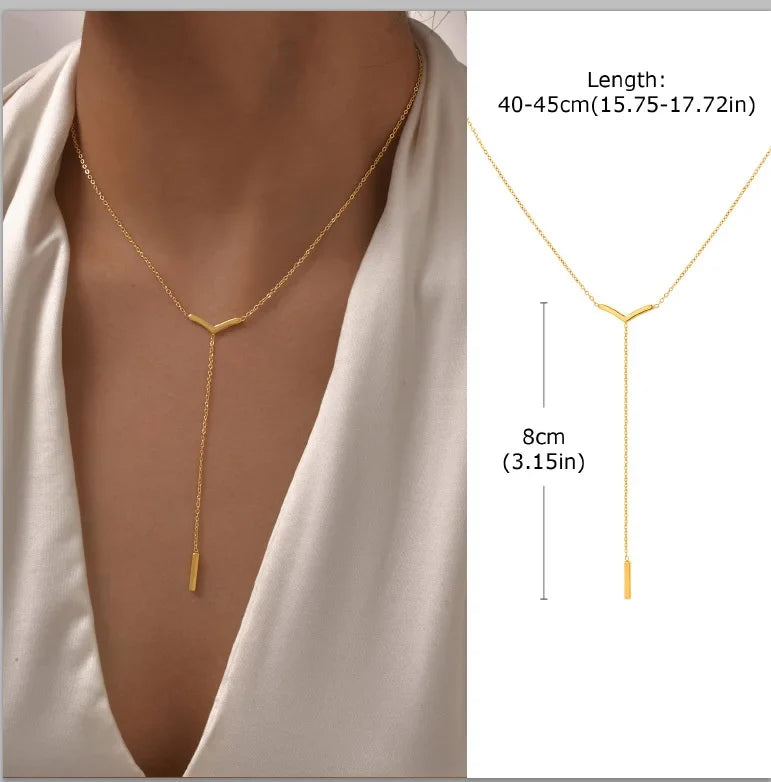 Stainless Steel Lariat Necklace Gold Plated Dainty Long Necklace Laryered Necklaces