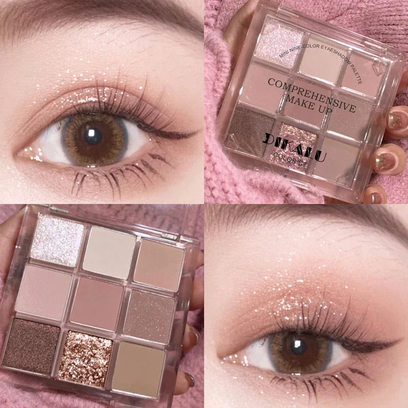 DIKALU Spring And Summer New Eyeshadow Palette Oh Rosy Nine Palace Grid Auto Focus Low Saturation Smoke Powder Rose Plate