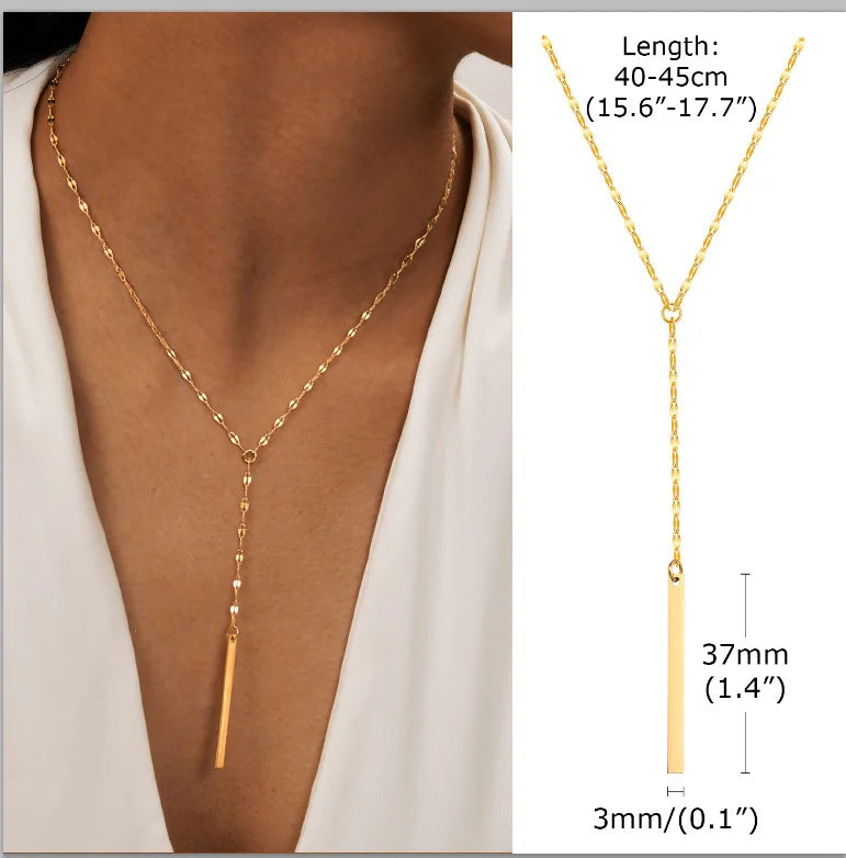 Stainless Steel Lariat Necklace Gold Plated Dainty Long Necklace Laryered Necklaces