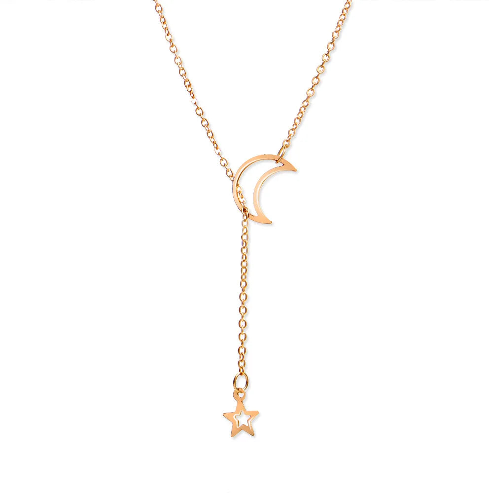 Moon Star Pendant Choker Necklace Simple Gold Color Alloy Charm Chain Collares Necklace