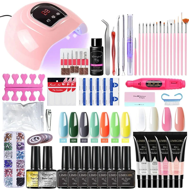 Limegirl Nail Set Nail Gel Tools Kit 54W Nail Lamp 18/12/7 Colors UV Gel Nail Polish Kit Contains Nail Drill Machine Nail Kit