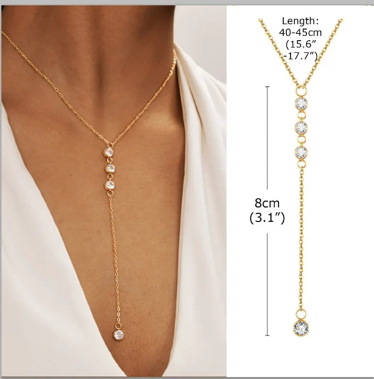 Stainless Steel Lariat Necklace Gold Plated Dainty Long Necklace Laryered Necklaces