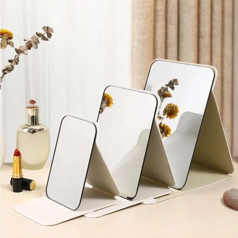 Folding Makeup Mirror High-quality Portable Desktop Makeup Mirror Single-side Creative Women Solid Color Standing Makeup Mirror
