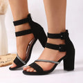 2026Women Shoes Sandals Peep Toe Block Heels Buckle Strap Flock  Summer Concise