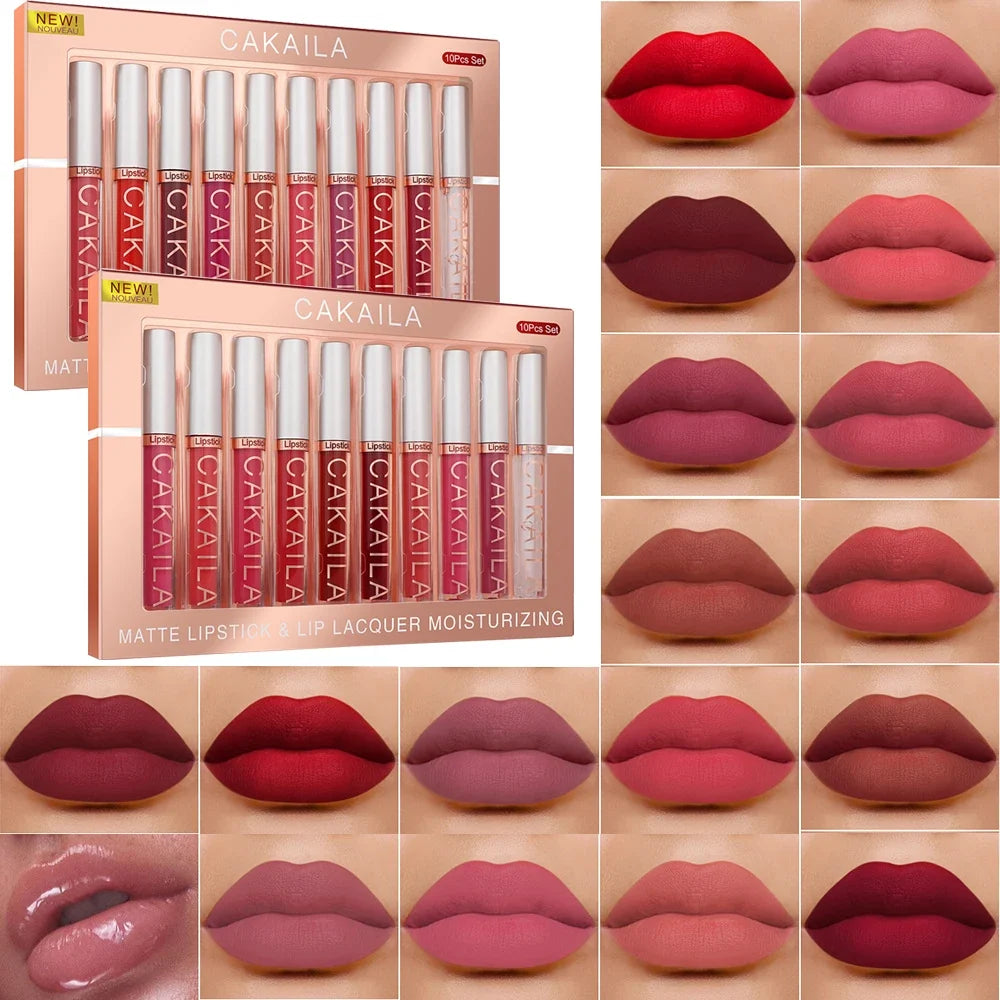 Matte Liquid Lipstick Lip Oil 10pc/set, Waterproof Velvet Lip Gloss Long Lasting Non-transfer Nude Red Pink Daily &Party Makeup