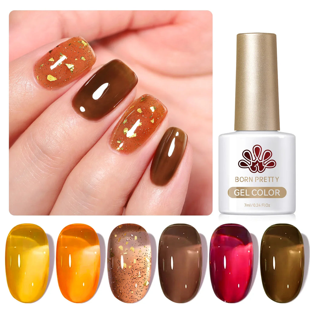 BORN PRETTY 6pcs Crystal Amber Gel Nail Polish Set Jelly Pink Nude Winter Semi Permanent Soak Off UV LED Varnish Manicure Kits