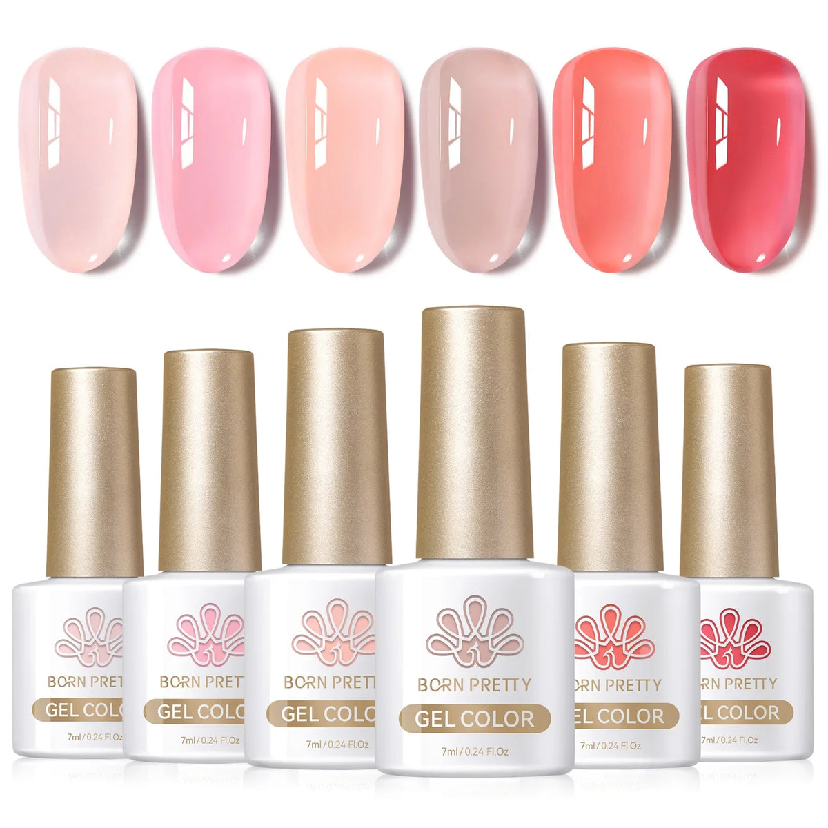 BORN PRETTY 6pcs Crystal Amber Gel Nail Polish Set Jelly Pink Nude Winter Semi Permanent Soak Off UV LED Varnish Manicure Kits
