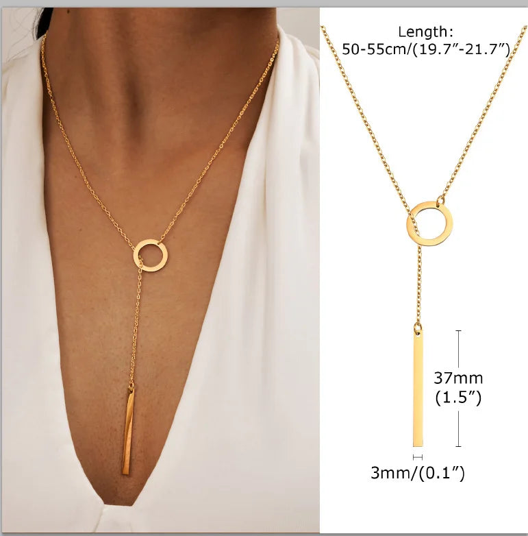 Stainless Steel Lariat Necklace Gold Plated Dainty Long Necklace Laryered Necklaces