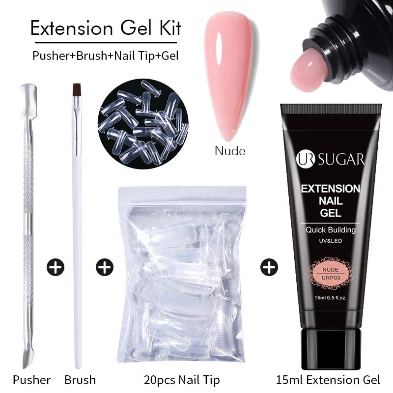 UR SUGAR 15ml Extension Gel Nail Polish Bright Nude White Clear Semi Permanent UV Hard Gel Nails Finger Prolong Gel Varnish Set