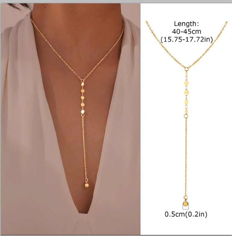 Stainless Steel Lariat Necklace Gold Plated Dainty Long Necklace Laryered Necklaces