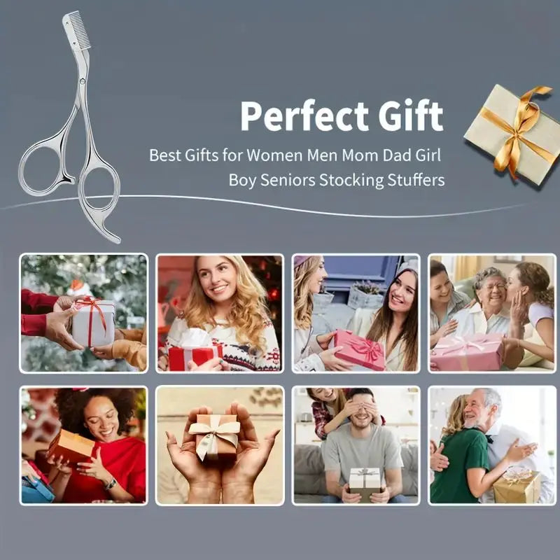 Stainless Steel Eyebrow Trimmer Scissors & Comb Set - Precision Grooming Tool for Men and Women - Effortless Hair Removal