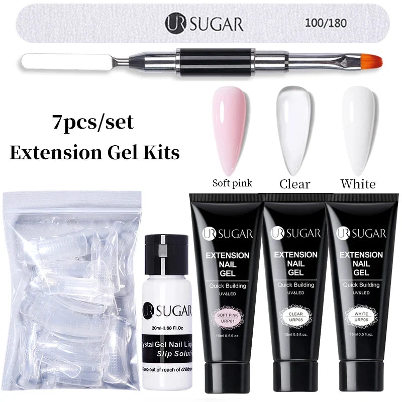 UR SUGAR 15ml Extension Gel Nail Polish Bright Nude White Clear Semi Permanent UV Hard Gel Nails Finger Prolong Gel Varnish Set