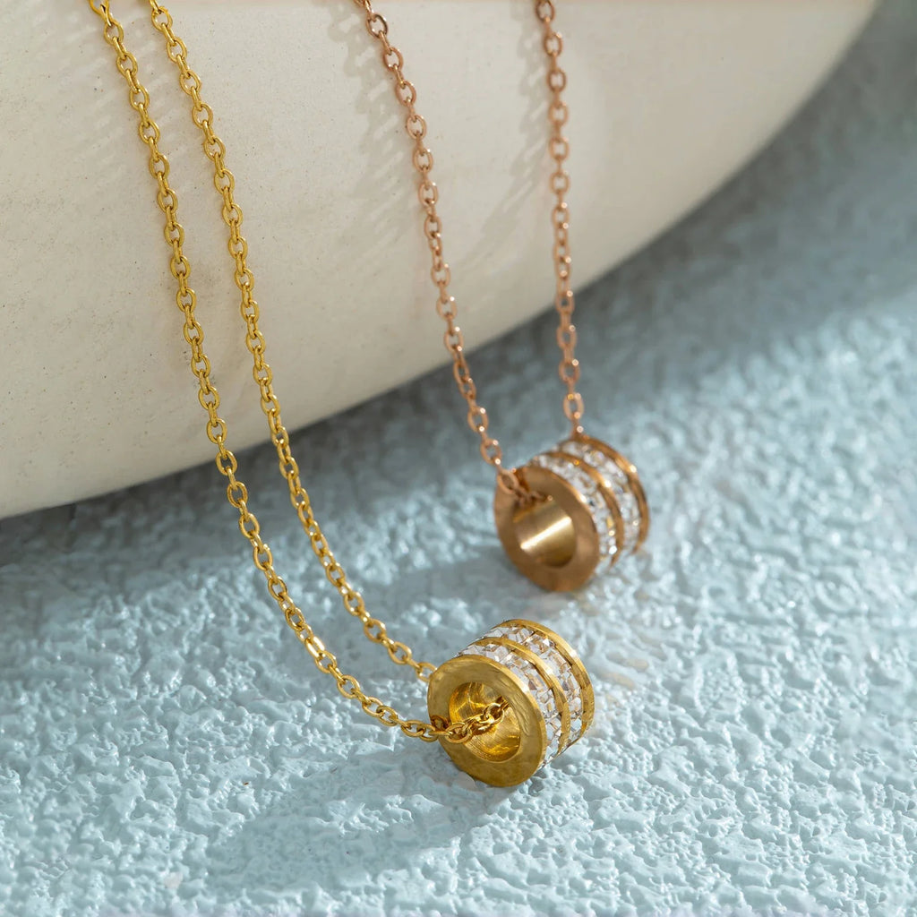Double Row Pendant Necklace 18K Gold Plated Stainless Steel Waterproof Hypoallergenic Party Jewelry