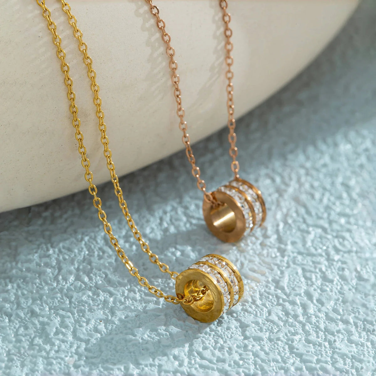 Double Row Pendant Necklace 18K Gold Plated Stainless Steel Waterproof Hypoallergenic Party Jewelry