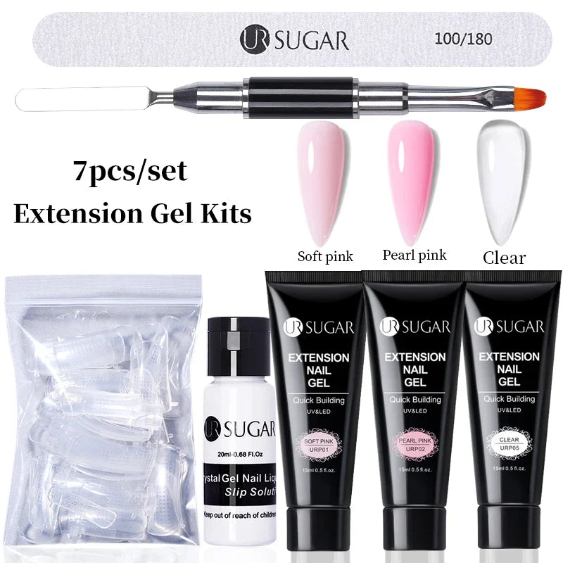 UR SUGAR 15ml Extension Gel Nail Polish Bright Nude White Clear Semi Permanent UV Hard Gel Nails Finger Prolong Gel Varnish Set