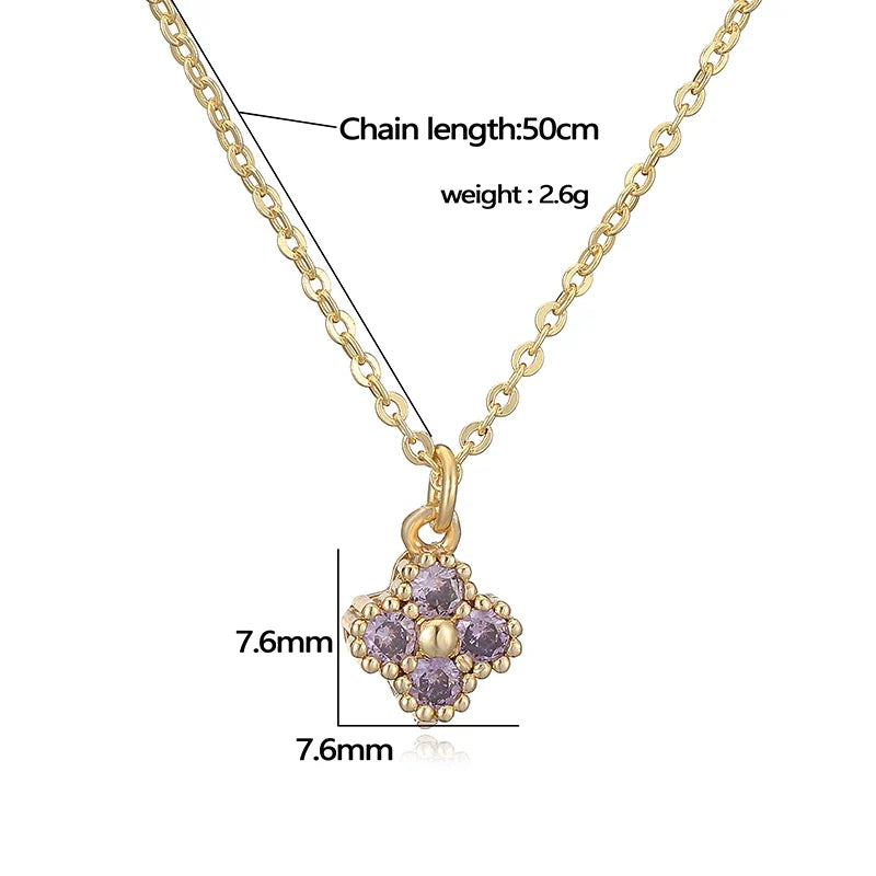 Plated Brass Cubic Zirconia Bijoux Flower‑Shaped Women Necklace Dainty Collarbone Chain Jewelry Gift