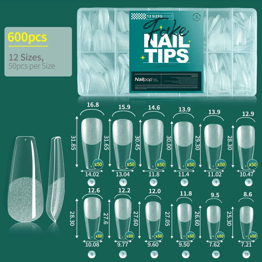 Nailpop False Nails 10/12 Sizes Full Cover Tips Clear Color Durable Lightweight Natural Look Manicure  Salon Quality DIY 600pcs
