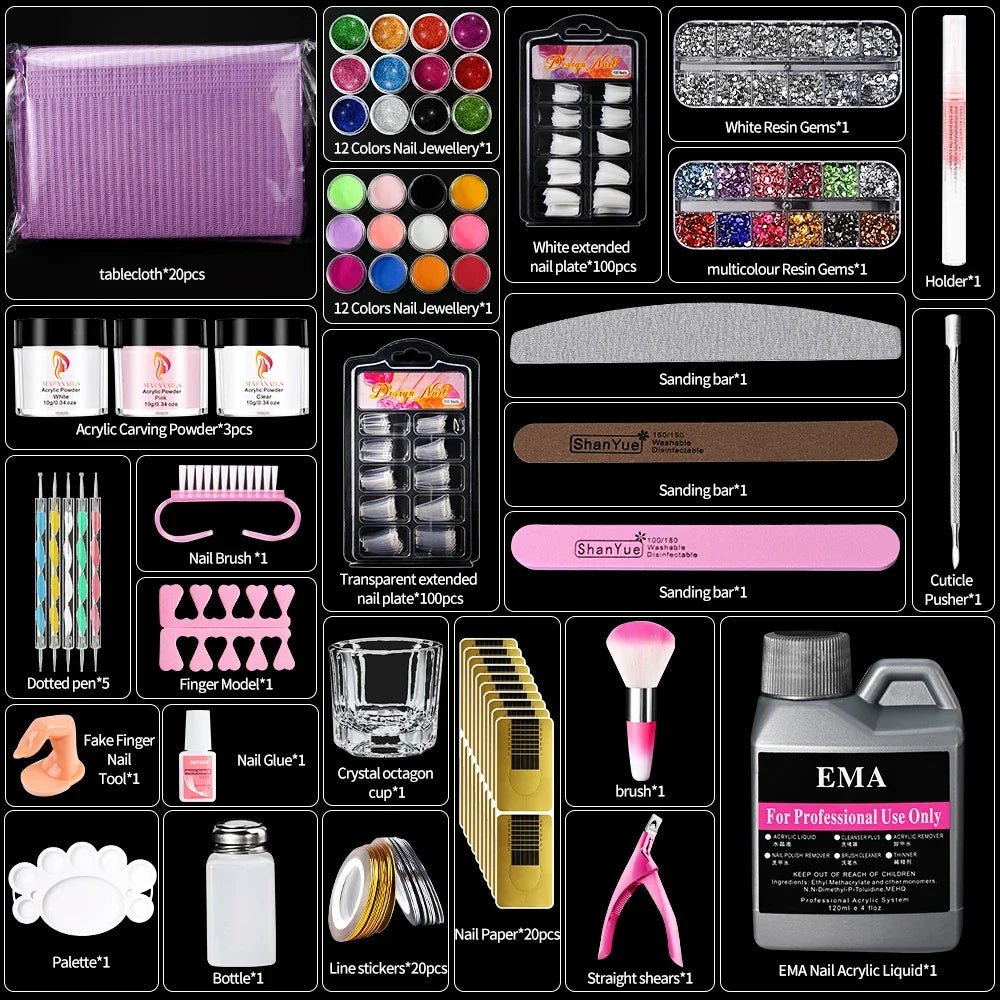 Nail Kit Set Acrylic Powder Monomer Acrylic Liquid For Nail Extension Professional Gel Manicure Set False Nails Art Tools Set *&