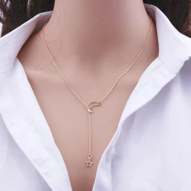 Moon Star Pendant Choker Necklace Simple Gold Color Alloy Charm Chain Collares Necklace