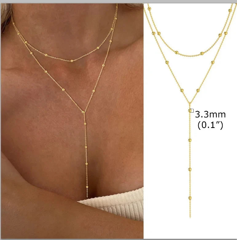 Stainless Steel Lariat Necklace Gold Plated Dainty Long Necklace Laryered Necklaces
