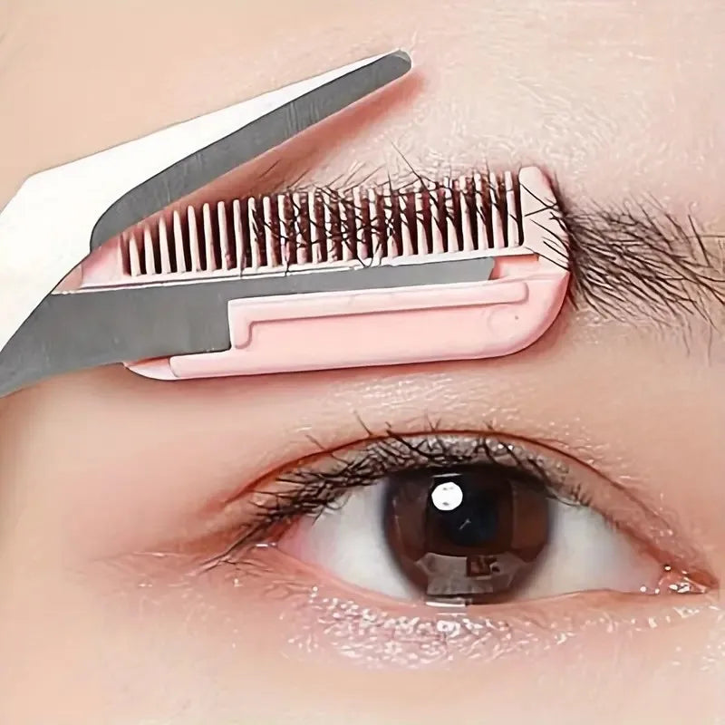Stainless Steel Eyebrow Trimmer Scissors & Comb Set - Precision Grooming Tool for Men and Women - Effortless Hair Removal