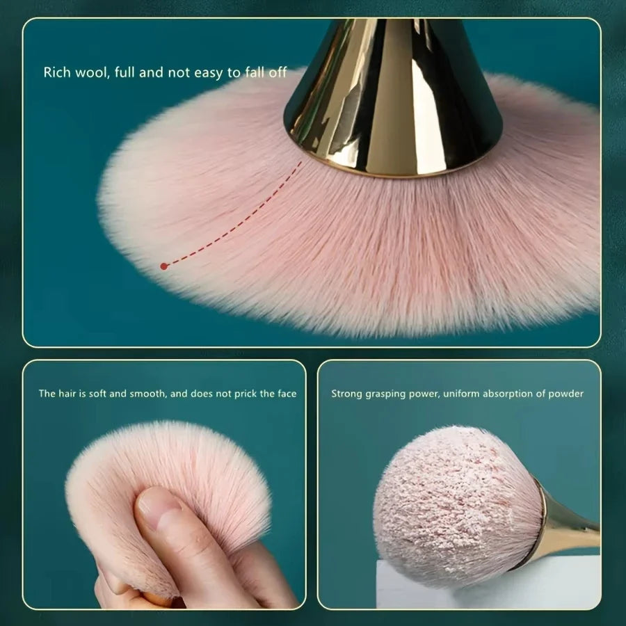 Rose Golden Fan Makeup Brush,Cosmetic Brush Loose Powder Brush ,Highlighting Brush Blush Brush-Soft Hair Makeup Fixing