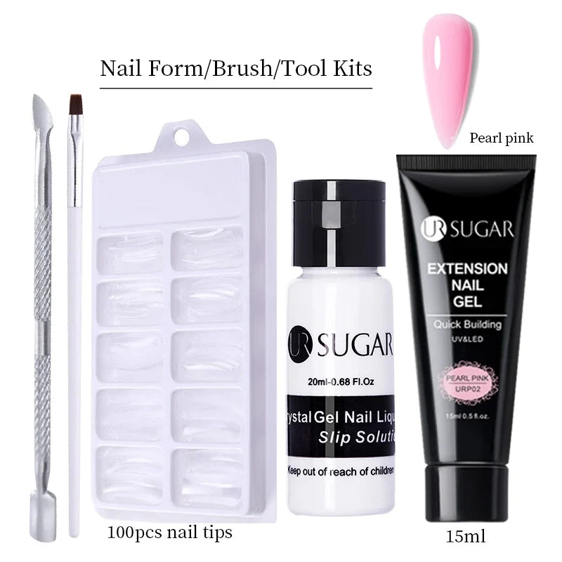 UR SUGAR 15ml Extension Gel Nail Polish Bright Nude White Clear Semi Permanent UV Hard Gel Nails Finger Prolong Gel Varnish Set