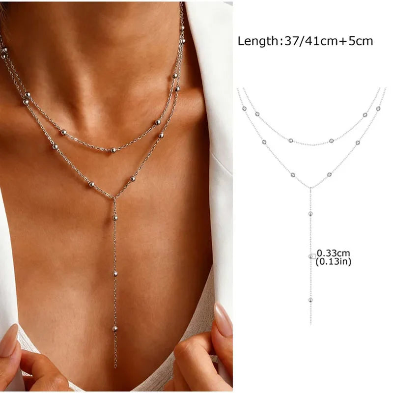 Stainless Steel Lariat Necklace Gold Plated Dainty Long Necklace Laryered Necklaces